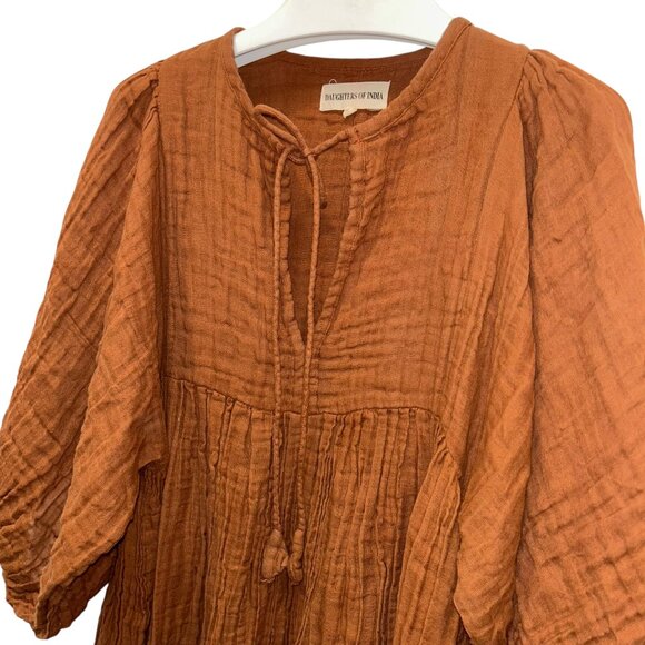 Daughters of India Kyra Midi Dress Cotton Rust Gauze Womens S - Picture 4 of 5